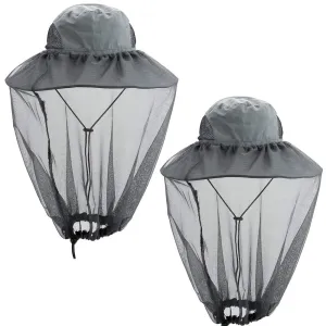 2 Pack Mosquito Head Net Hat Hats with Removable Veil Net Mesh Hiking Fishing Gardening Protect from Bee Mosquito for Women Men, Beige M-XL Dark Gray