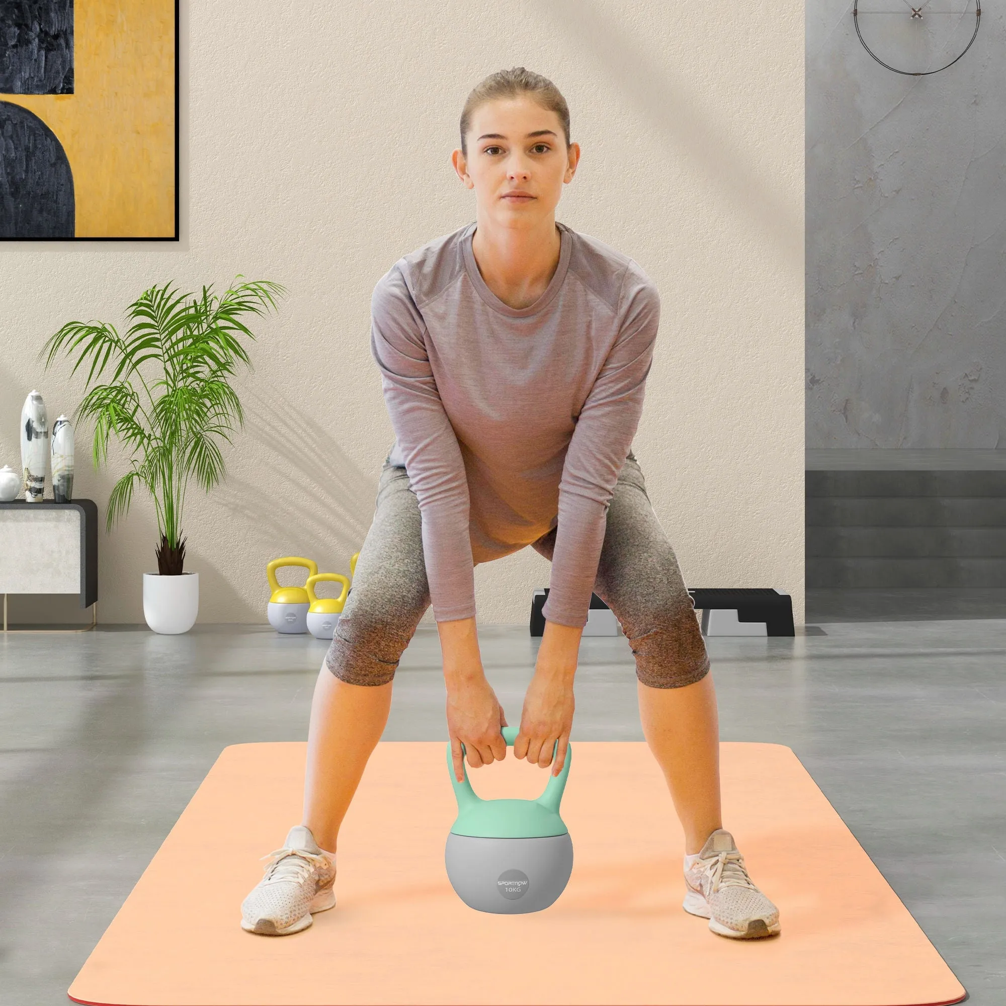 2 x 10kg Soft Kettlebell Kettle Bell with Non-Slip Handle for Home Gym Strength Training Cardio - Grey and Green