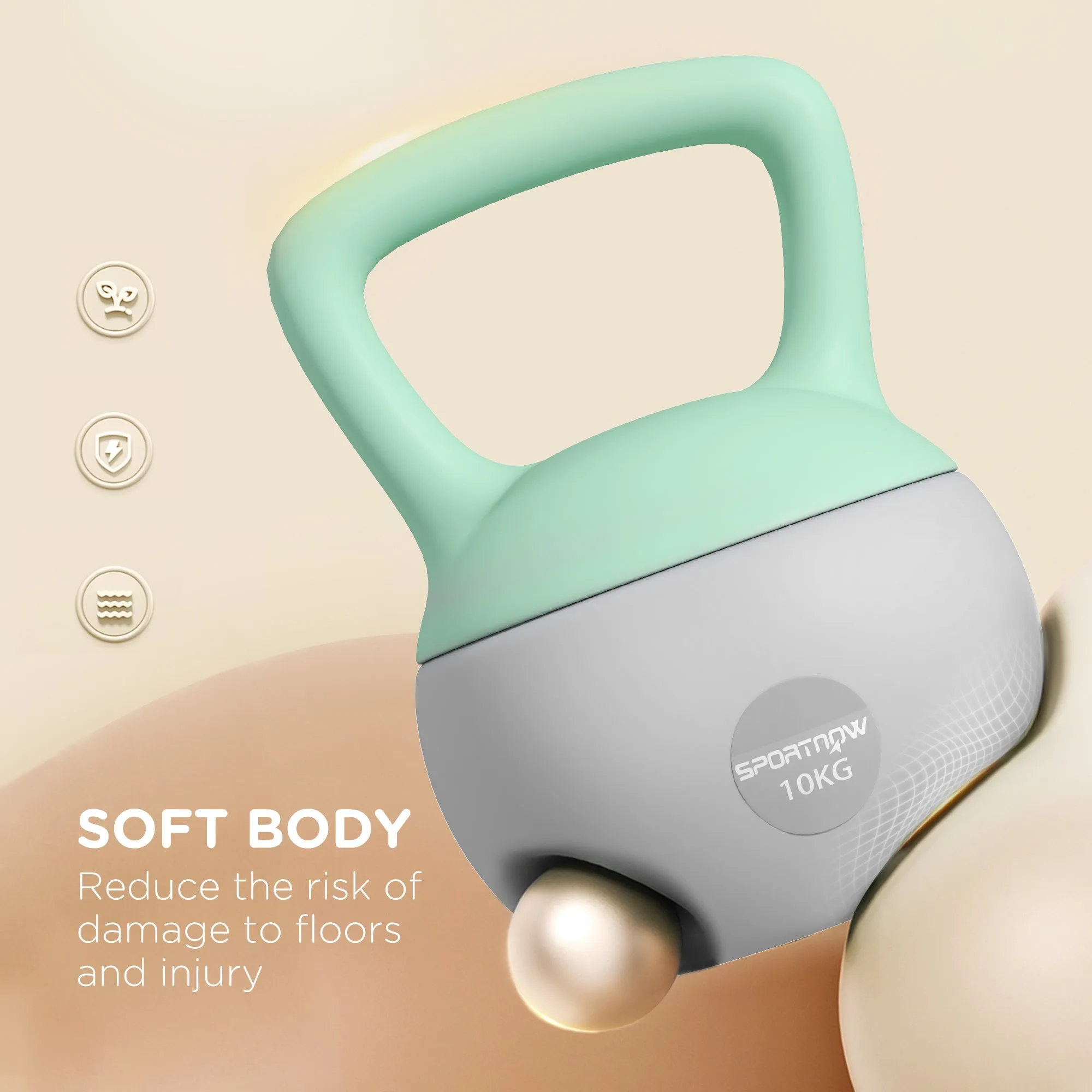 2 x 10kg Soft Kettlebell Kettle Bell with Non-Slip Handle for Home Gym Strength Training Cardio - Grey and Green