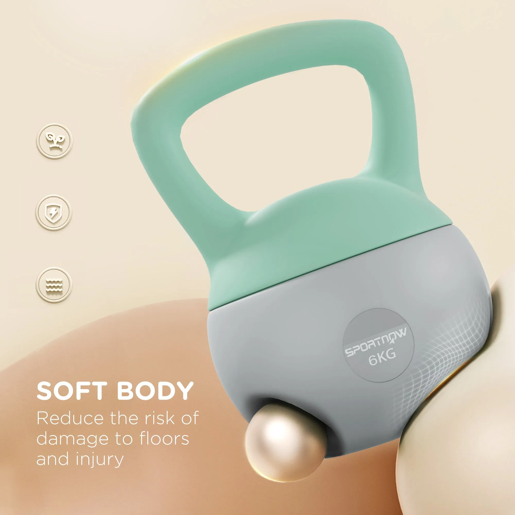 2 x 6kg Soft Kettlebell Kettle Bell with Non-Slip Handle for Home Gym Strength Training Cardio - Grey and Green
