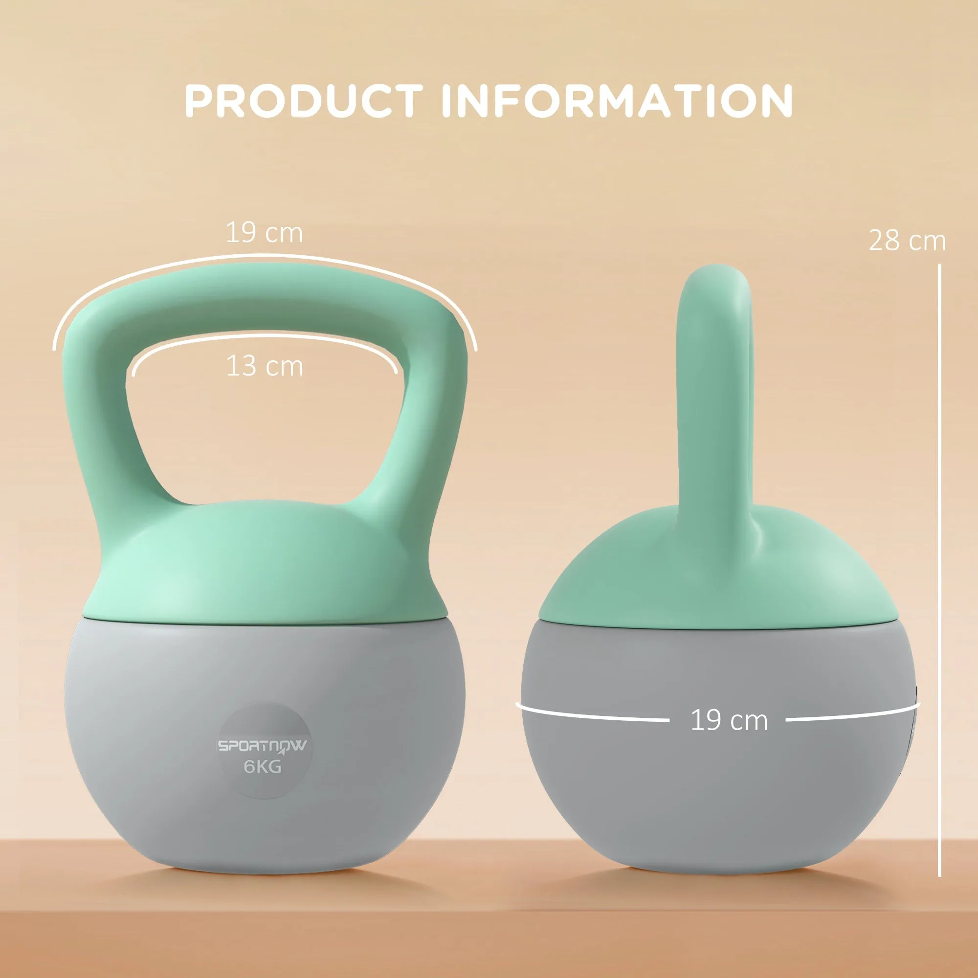 2 x 6kg Soft Kettlebell Kettle Bell with Non-Slip Handle for Home Gym Strength Training Cardio - Grey and Green