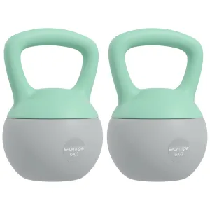 2 x 6kg Soft Kettlebell Kettle Bell with Non-Slip Handle for Home Gym Strength Training Cardio - Grey and Green