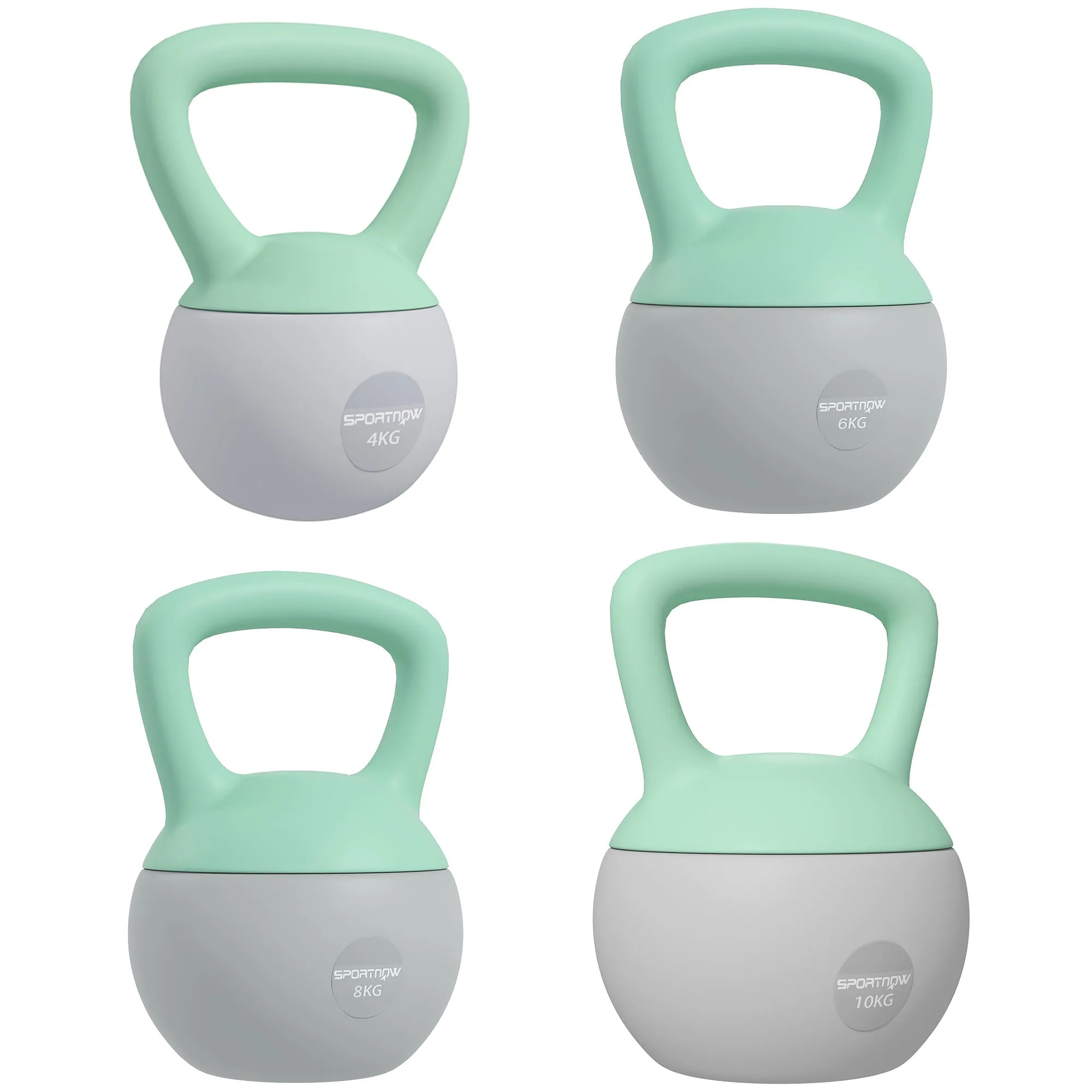 4kg/6kg/8kg/10kg Soft Kettlebell Kettle Bell with Non-Slip Handle for Home Gym Strength Training Cardio - Grey and Green