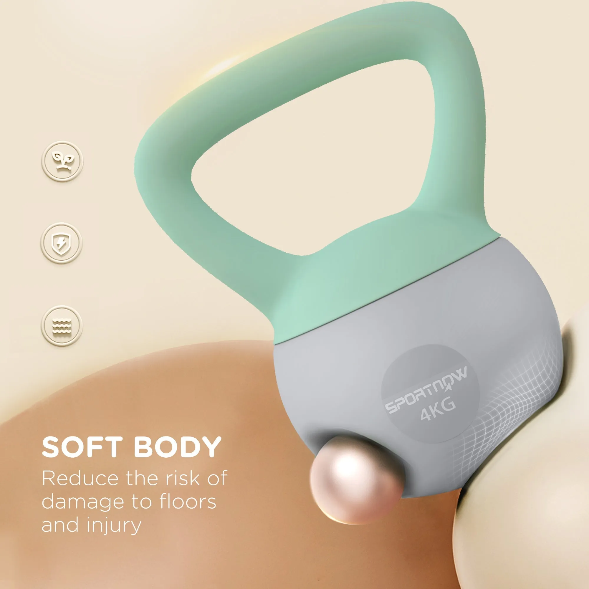 4kg/6kg/8kg/10kg Soft Kettlebell Kettle Bell with Non-Slip Handle for Home Gym Strength Training Cardio - Grey and Green