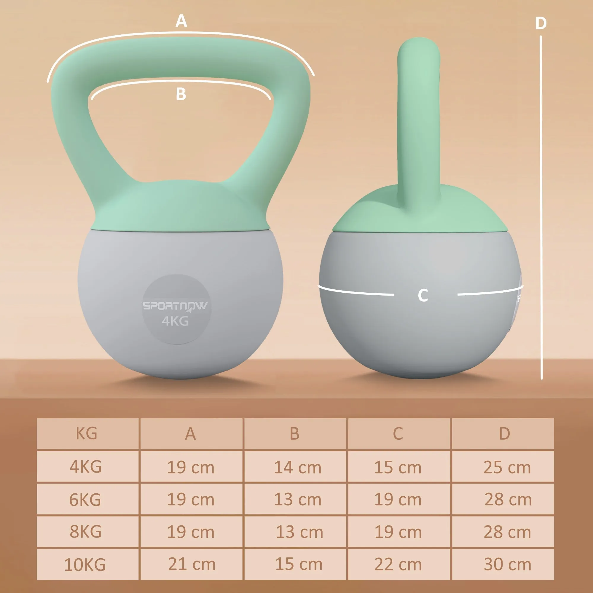 4kg/6kg/8kg/10kg Soft Kettlebell Kettle Bell with Non-Slip Handle for Home Gym Strength Training Cardio - Grey and Green