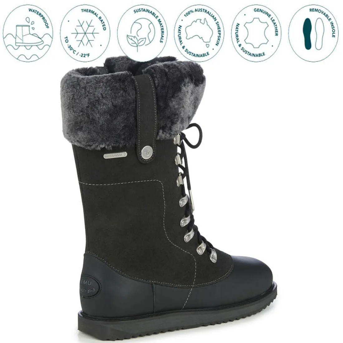 EMU Womens Waterproof Sheepskin Hi Boots Orica Grey