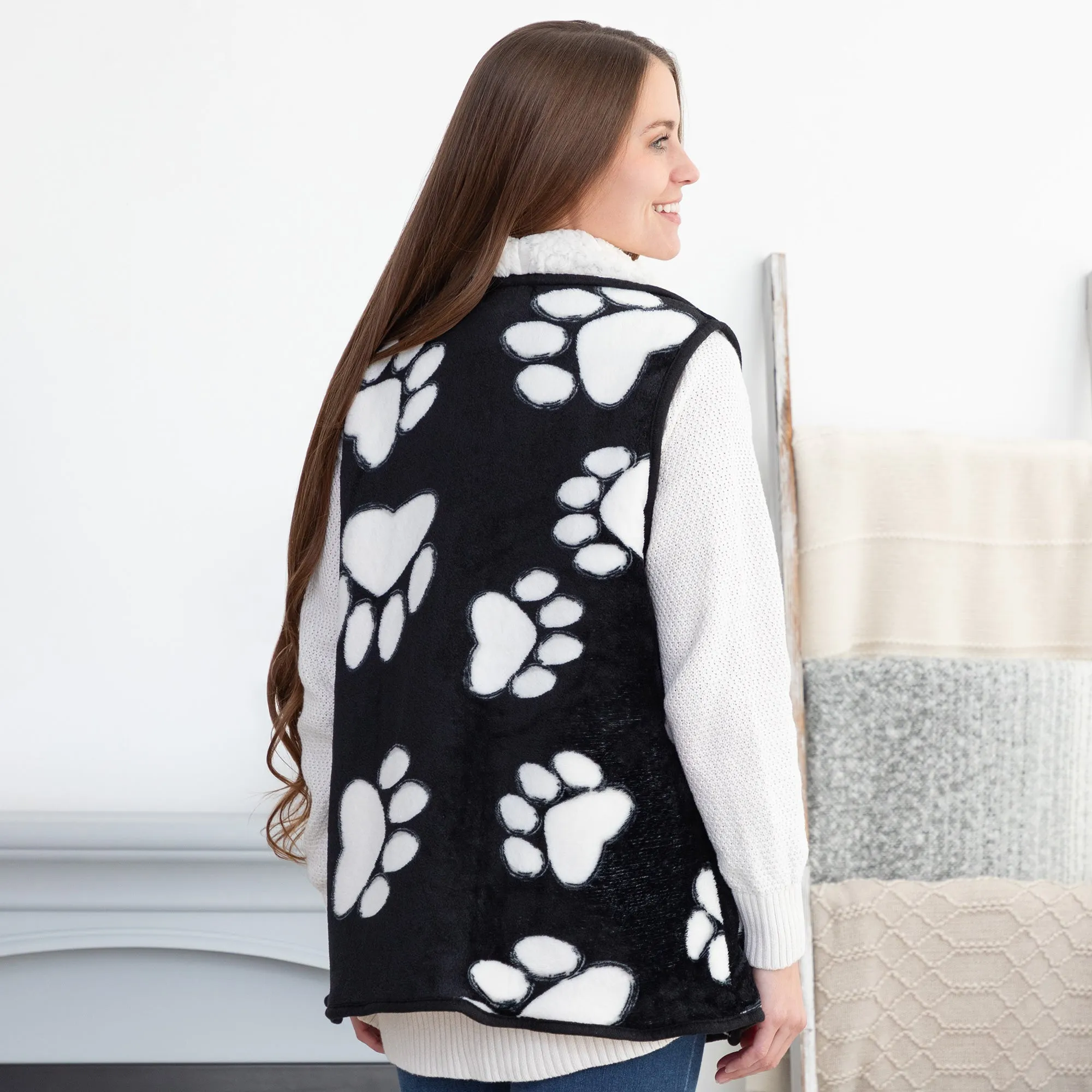 Paw Print Plush Sherpa Fleece-Lined Vest
