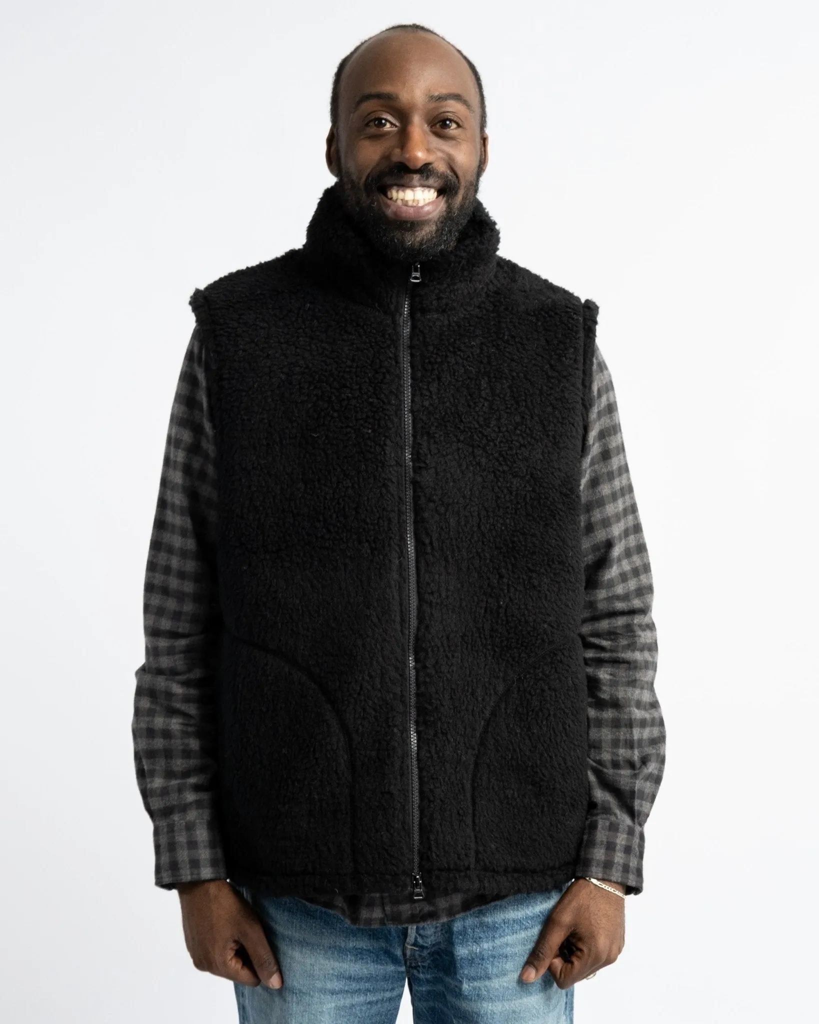 Stand Collar Zip Vest Boa Black 19