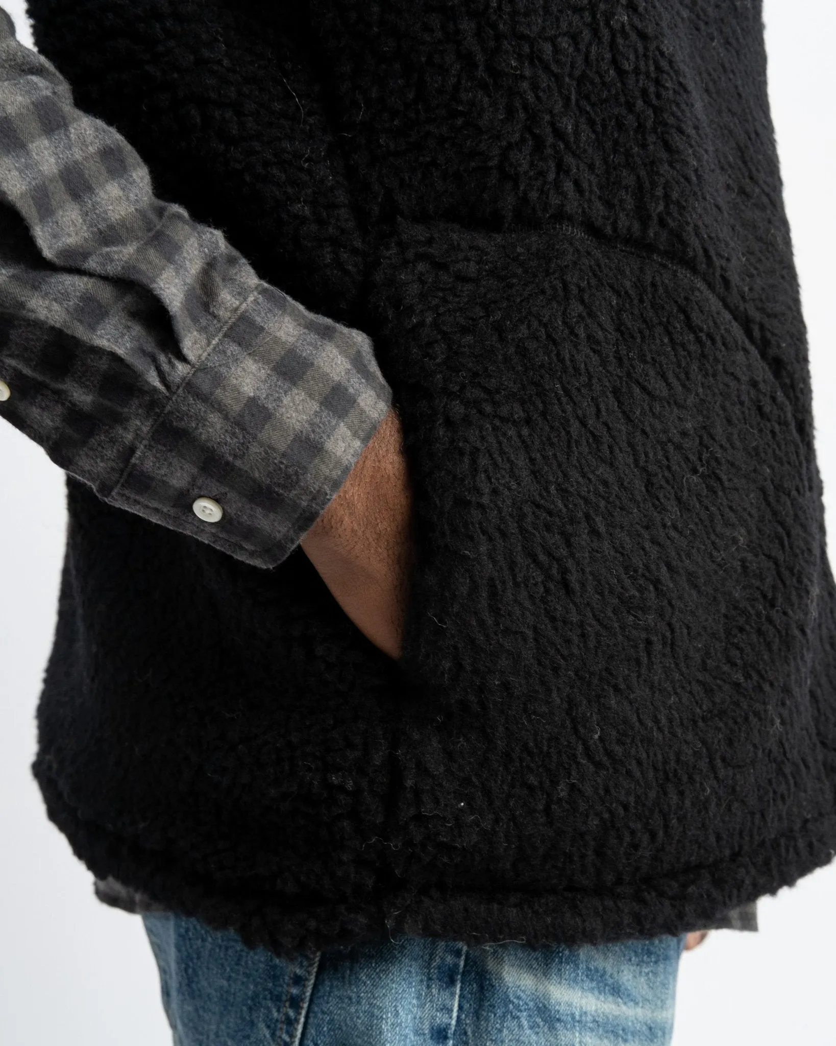 Stand Collar Zip Vest Boa Black 19