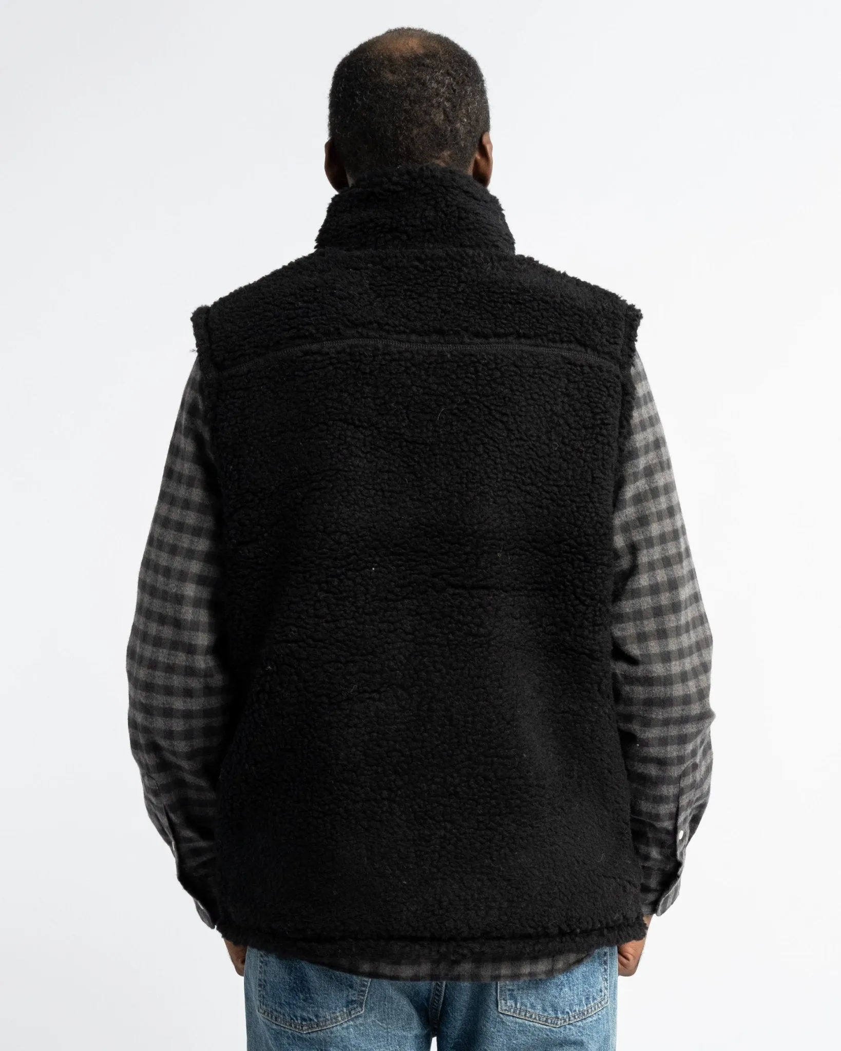 Stand Collar Zip Vest Boa Black 19
