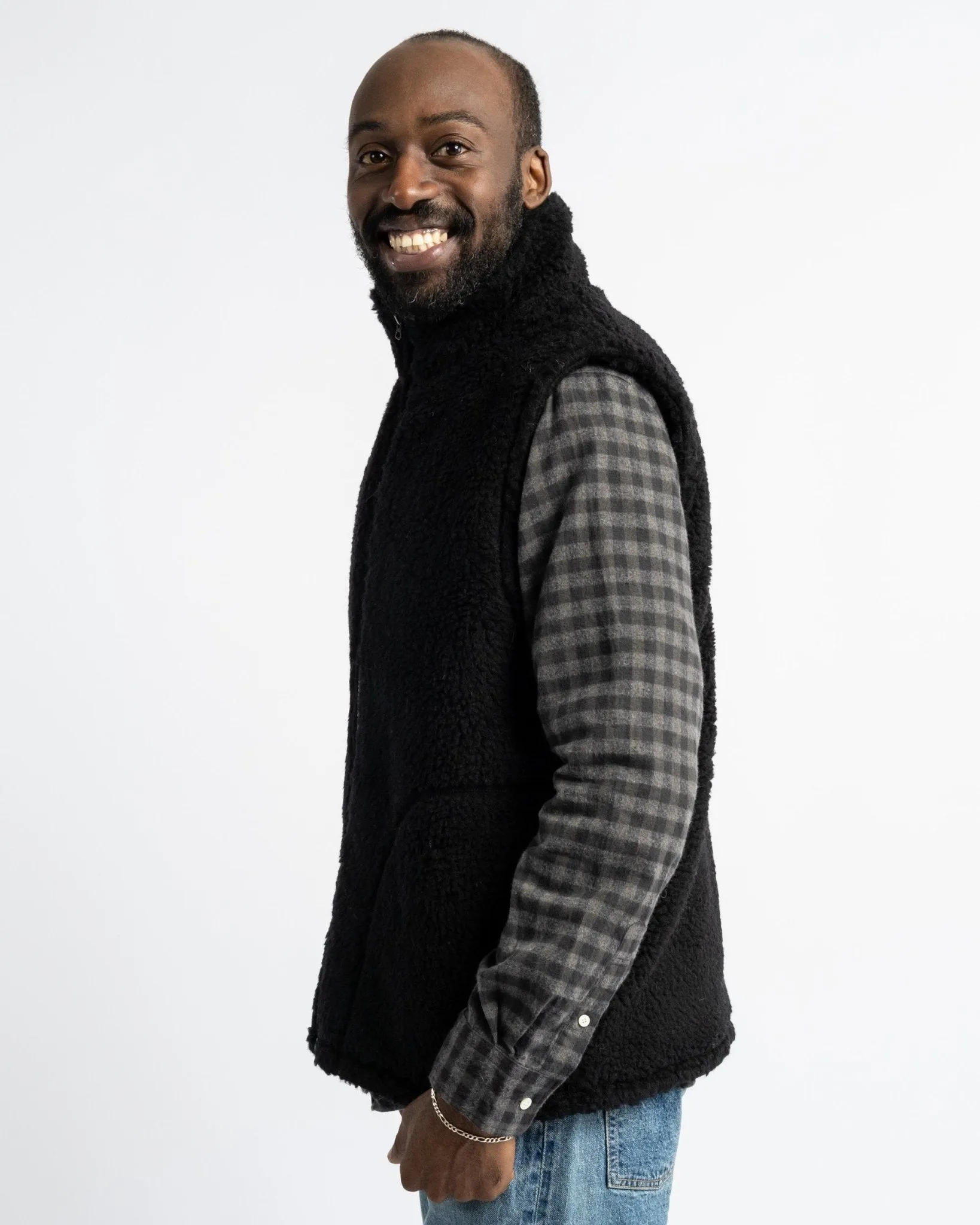 Stand Collar Zip Vest Boa Black 19
